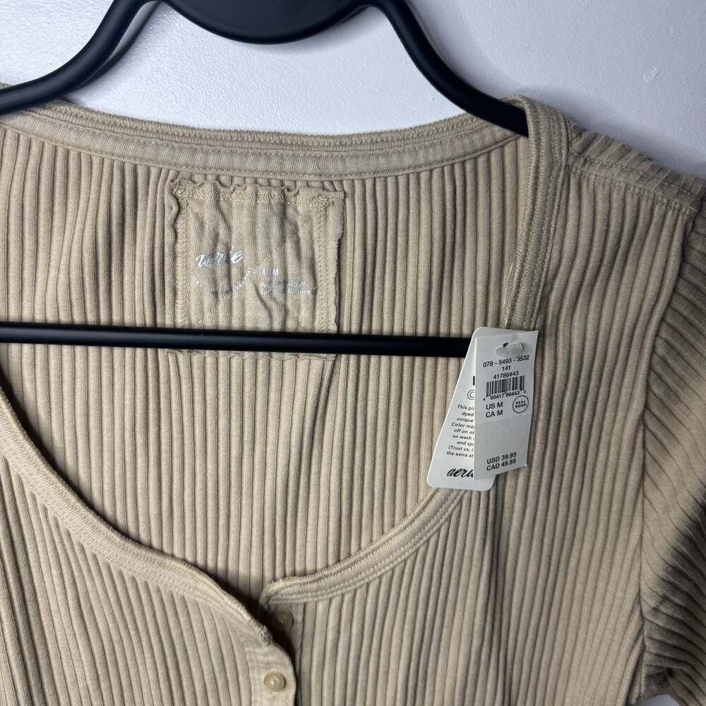 Aerie Essential Henley Medium Long Sleeve Ribbed Layering Top NWT - Picture 8 of 15